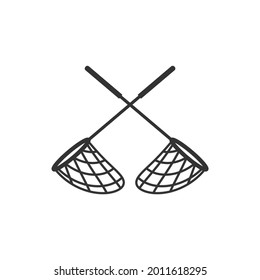 Two crossed butterfly, pool or fish flat icon. Catch, hunt, chase symbol. Vector illustration isolated on white background.  Achieve goals, financial success, business income concept.  