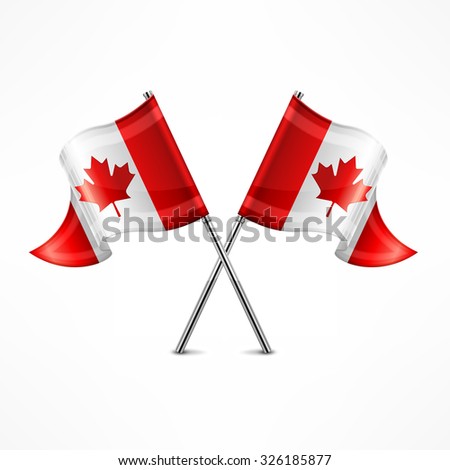 Two crossed Canadian flag isolated on white, vector illustration