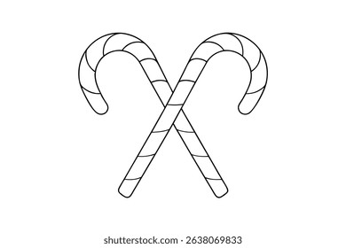 Two crossed candy canes line drawing simple design