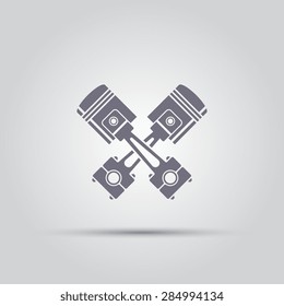 two crossed of car engine pistons isolated vector icon