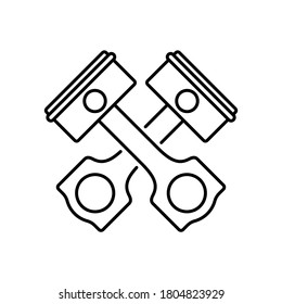 Dos iconos del pistón del motor del coche cruzados. Logo lineal para la reparación del motor. Ilustración simple negra. Contorno vector aislado sobre fondo blanco. Logotipo para mecánica o empresa de pistones