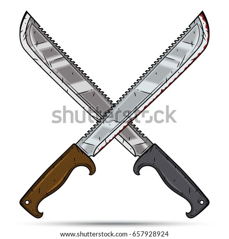 Two crossed cartoon machetes
