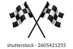Two Crossed Checkered Flag NASCAR Racing Flag Sports Finish Line Flag Silhouette, Isolate On Transparent Background Cut Out