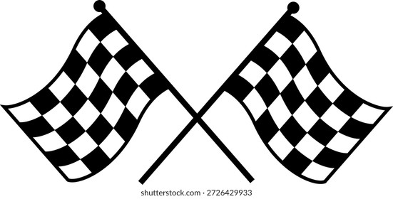 Zwei gekreuzte karierte Flagge NASCAR Racing Flag Sport Finish Line Flag Silhouette, einzeln auf transparentem Hintergrund ausgeschnitten