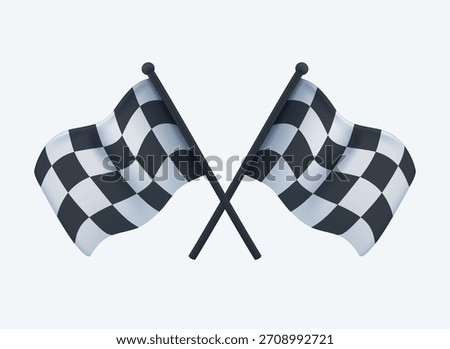 Two Crossed Checkered Flag NASCAR Racing Flag Sports Finish Line Flag 3D realistic render vector illustration. Speed Formula Flags Silhouette, Isolate On Transparent Background Cut Out