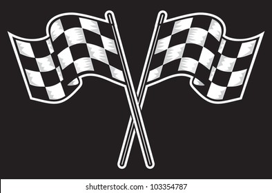 two crossed checkered flags