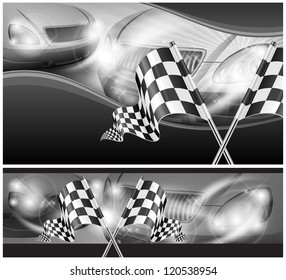 Two crossed checkered flags on auto background, vector illustration