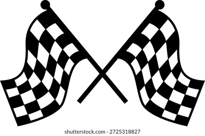 Silhueta de duas bandeiras quadriculadas cruzadas para linha de chegada de corrida