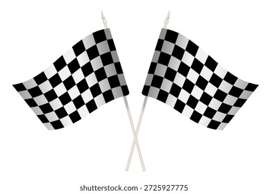 Dos banderas de carreras a cuadros cruzados. aisladas sobre fondo. blanco y negro. Ilustración vectorial. 