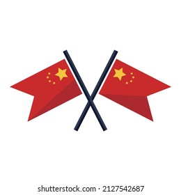 Two crossed Chinese flags icon. Vector.