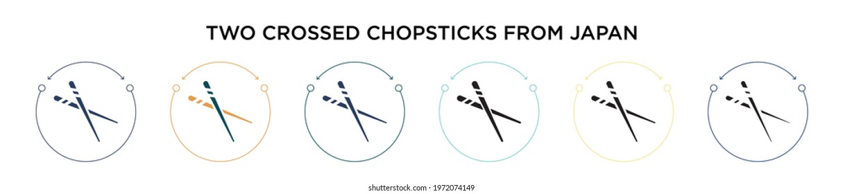 Two crossed chopsticks from japan icon in filled, thin line, outline and stroke style. Vector illustration of two colored and black two crossed chopsticks from japan vector icons designs can be used 