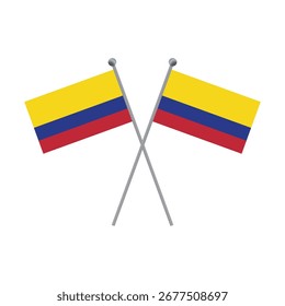 Duas bandeiras colombianas cruzadas em polos sobre fundo preto ilustração plana