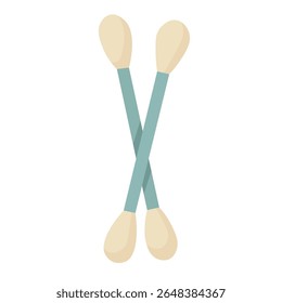 Dois swabs de algodão cruzado em estilo de desenho animado macio. Ilustração de vetor plano para higiene e cuidados.
