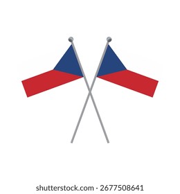 Two crossed Czech Republic flags on poles against black background flat illustration