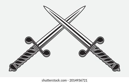 Two crossed daggers. Vector illustration isolated on white background