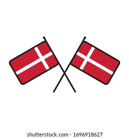 Two crossed Denmark flags on White Background, Vector Illustration.