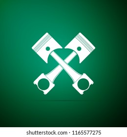 Two crossed engine pistons icon isolated on green background. Flat design. Vector Illustration