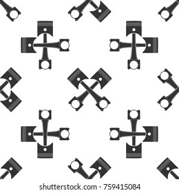Two crossed engine pistons icon seamless pattern on white background. Flat design. Vector Illustration
