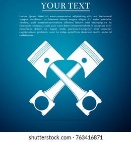 Two crossed engine pistons icon isolated on blue background. Flat design. Vector Illustration