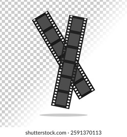 Two crossed filmstrips emblem on transparent background. Cinema movie icon symbol. Vector illustration