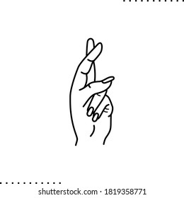 Two Crossed Fingers Gesture Woman Hand Vector Icon In Outline