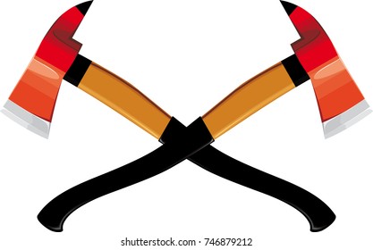 two crossed firefighter ax isolated on white background without gradients