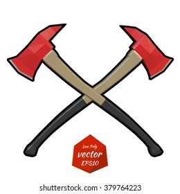 Two crossed firefighter ax on a white background. Vector illustration