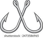 Two Crossed Fishing Hook Color. Vector illustration.