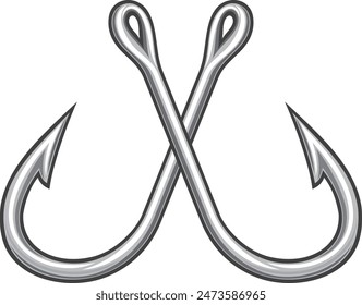 Two Crossed Fishing Hook Color. Vector illustration.