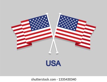 Two crossed flags America with text USA in flat design on gray background. Eps10