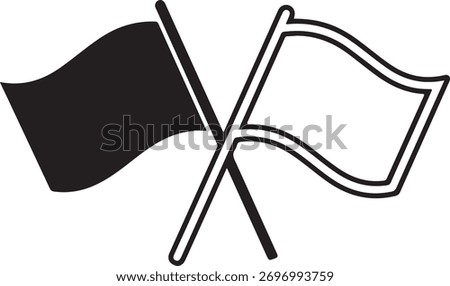 Two crossed flags black and white simple emblem symbol representing opposition or agreement