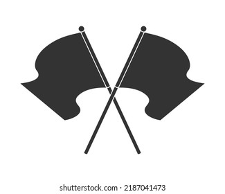 Two crossed flags graphic icon. Flags black sign isolated on white background. Vector illustration