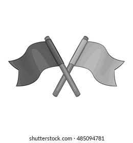 Two crossed flags icon in black monochrome style on a white background vector illustration