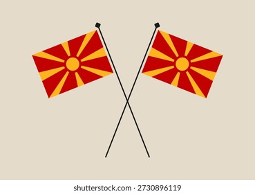 Duas bandeiras cruzadas da Macedônia do Norte ilustradas em poloneses, um símbolo nacional para a diplomacia e relações internacionais.