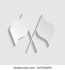 Two crossed flags sign. Paper style icon. Illustration.
