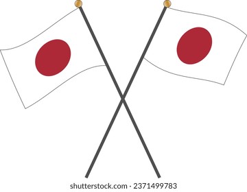 Two crossed fluttering Japanese flags 