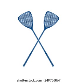 Two crossed fly swatters in blue design 