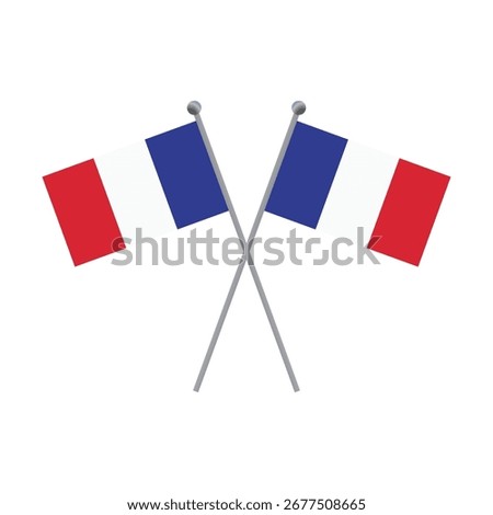 Two crossed French flags on poles on black background flat illustration