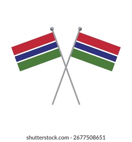 Two crossed Gambian flags flat illustration on black background