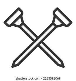 Dos ruedas de campo de golf cruzadas - icono, ilustración de fondo blanco, estilo de contorno