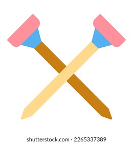 Two crossed golf ball coasters - icon, illustration on white background, flat color style