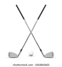 Two crossed golf clubs and ball - isolated on white background. Vector illustration.