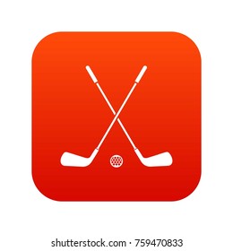 Two crossed golf clubs and ball icon digital red for any design isolated on white vector illustration