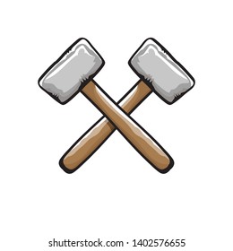 two crossed hammers isolated on white background. Vector carpenter hammer icon or label. Handyman logo design template