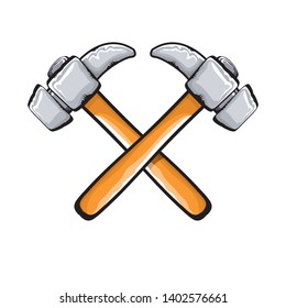 two crossed hammers isolated on white background. Vector carpenter hammer icon or label. Handyman logo design template