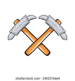 two crossed hammers isolated on white background. Vector carpenter hammer icon or label. Handyman logo design template