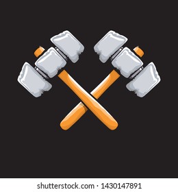 two crossed hammers isolated on black background. Vector graphic carpenter hammer icon or label. Handyman logo design template