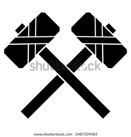 Two crossed hammers, isolated on white, vector illustration