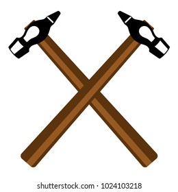 Two crossed hammers on a white background. Vector illustration