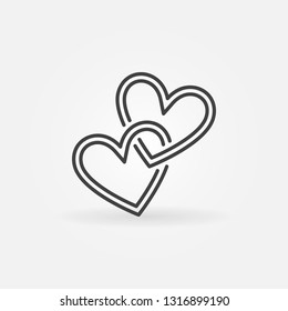 Two Crossed Hearts vector linear icon. Love concept symbol in thin line style